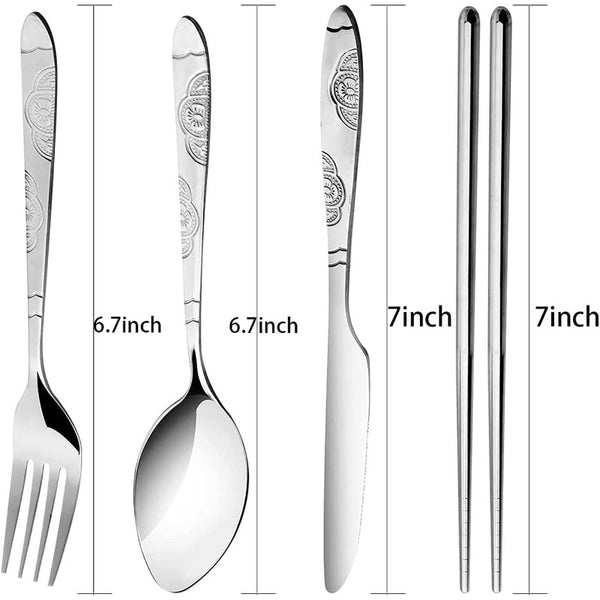 6pcs Reusable Flatware Sets Knife, Fork, Spoon, Chopsticks, 24pcs Portable Travel Stainless Steel Tableware Dinnerware with Carrying Case, Travel Utensils, Portable Cutlery, Modern Flatware, Stylish Utensils, Rustresistant Cutlery