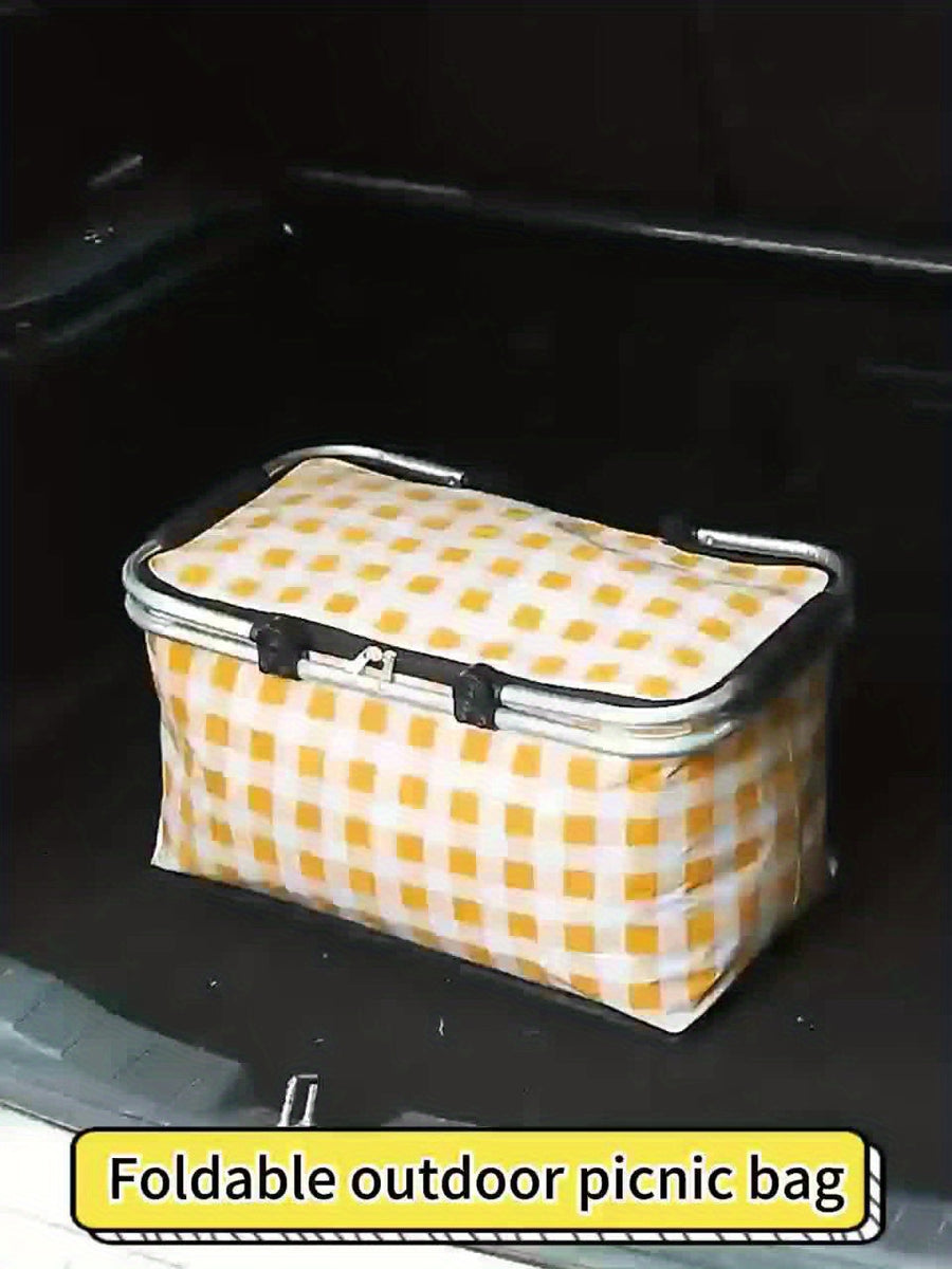 7.13gal Large Collapsible Insulated Cooler Picnic Basket with Lid & Sturdy Handles - Heavy-Duty Thermal Insulation Reusable Folding Grocery Shopping Basket for Outdoor Picnic, Travel, Camping, Beach - Durable Portable Cooler Bag for Storage, Groceries