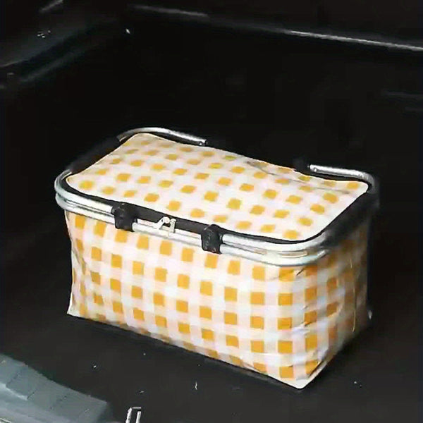 7.13gal Large Collapsible Insulated Cooler Picnic Basket with Lid & Sturdy Handles - Heavy-Duty Thermal Insulation Reusable Folding Grocery Shopping Basket for Outdoor Picnic, Travel, Camping, Beach - Durable Portable Cooler Bag for Storage, Groceries