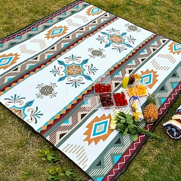 Portable Outdoor Picnic Blanket - A Lightweight and Durable Polyester Beach Mat with A Fashionable Geometric Design, Suitable for Camping, Barbecues, Hiking and Traveling, Camping Accessories, Camping Mat, Camping Floor Mat, Camping Accessories And