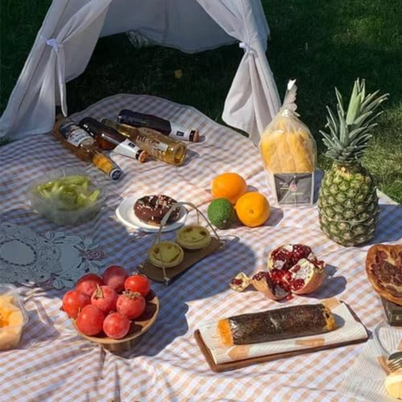 80x80 Inch Extra Large Picnic Blanket & Mat - Tan Gingham Check for all-Season Outdoor\u002F Use, Foldable Sandproof Beach Camping Mat, Lightweight Portable for 4-7 People,, Pets - Easy Clean (Handwashable) - Backing)