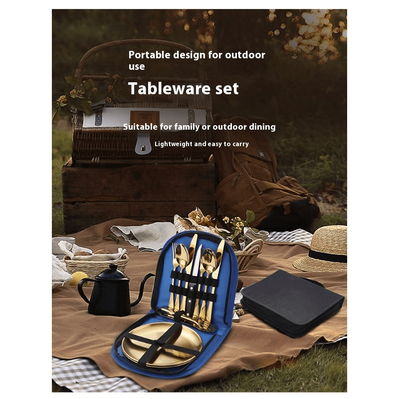 10pcs\u002F 20pcs Camping Utensils Set, Food-Grade 304 Stainless Steel Silverware & Plates, Dishwasher Safe, Heavy-Duty with Storage Pouch for Camping, Picnic, BBQ, Portable Eating Tools, Picnic Utensils Kit, Reusable Outdoor Cutlery, Heavy-Duty