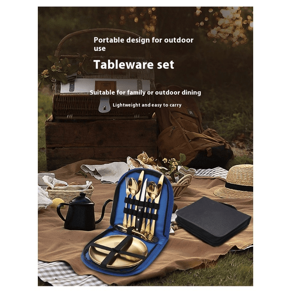 10pcs\u002F 20pcs Camping Utensils Set, Food-Grade 304 Stainless Steel Silverware & Plates, Dishwasher Safe, Heavy-Duty with Storage Pouch for Camping, Picnic, BBQ, Portable Eating Tools, Picnic Utensils Kit, Reusable Outdoor Cutlery, Heavy-Duty