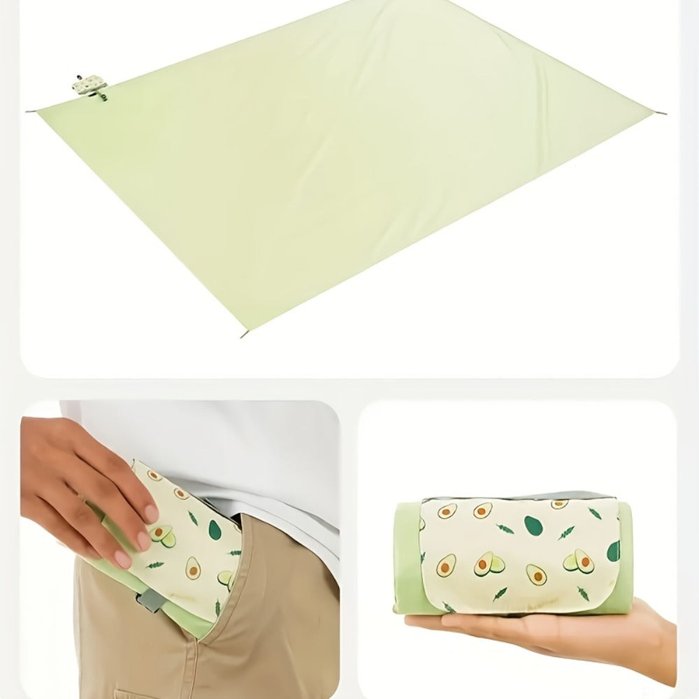 Portable Pocket Outdoor Mat - Compact Lightweight Nylon Picnic Blanket with Cute Animal & Fruit Patterns (Unicorns, Bears, Strawberries) & s, Beach, Camping, Backyard - All-Season Green\u002FBlue\u002FGrey\u002FTurquoise Foldable