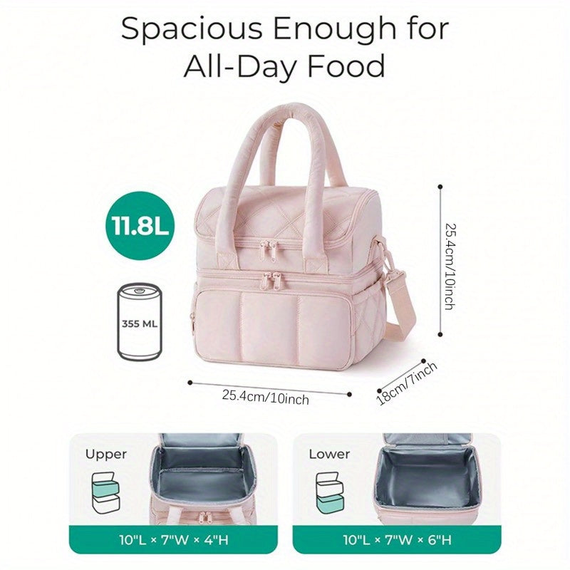 Insulated Lunch Bags for Women, Cute Quilted Lunch Box, Lightweight Puffy Padded Waterproof Lunch Tote, Reusable Lunch Cooler for Work Picnic Travel