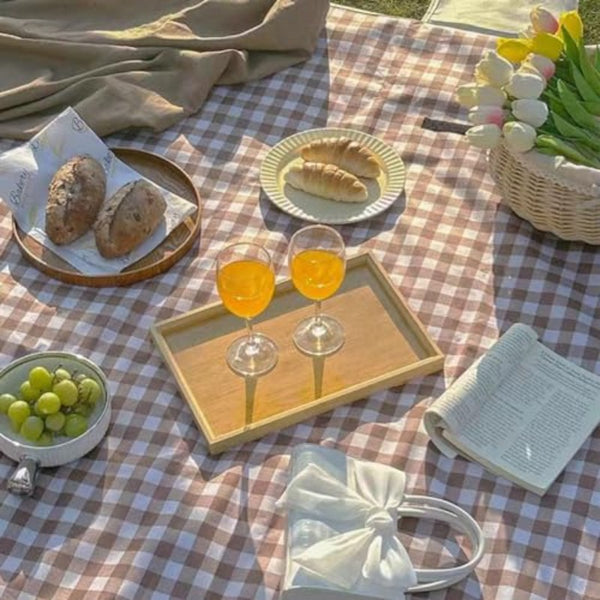 80x80 Inch Extra Large Picnic Blanket & Mat - Tan Gingham Check for all-Season Outdoor\u002F Use, Foldable Sandproof Beach Camping Mat, Lightweight Portable for 4-7 People,, Pets - Easy Clean (Handwashable) - Backing)