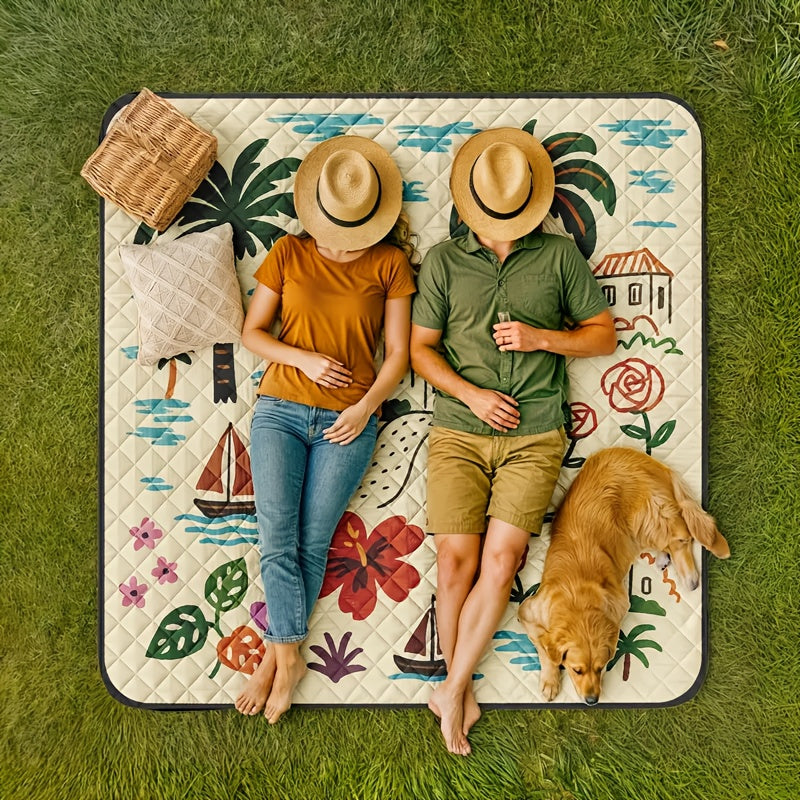 Extra-large Foldable Picnic Mat - With Carrying Strap & Three-layer Design | 78-inch Large Towel | Multi-purpose For Beach, Camping, And Parks | Durable Fabric | Portable And Moisture-proof, A Must-have For Family Gatherings And Camping