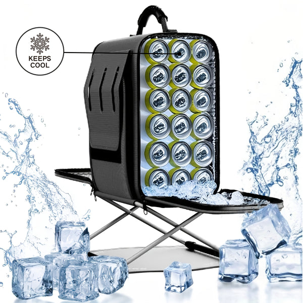 Backpack Cooler Insulated Leak Proof for Keeping Cool, Collapsible Support Stand with Rotary Bottom Tray, Cup Holder Cutlery Set for Camping Lunch