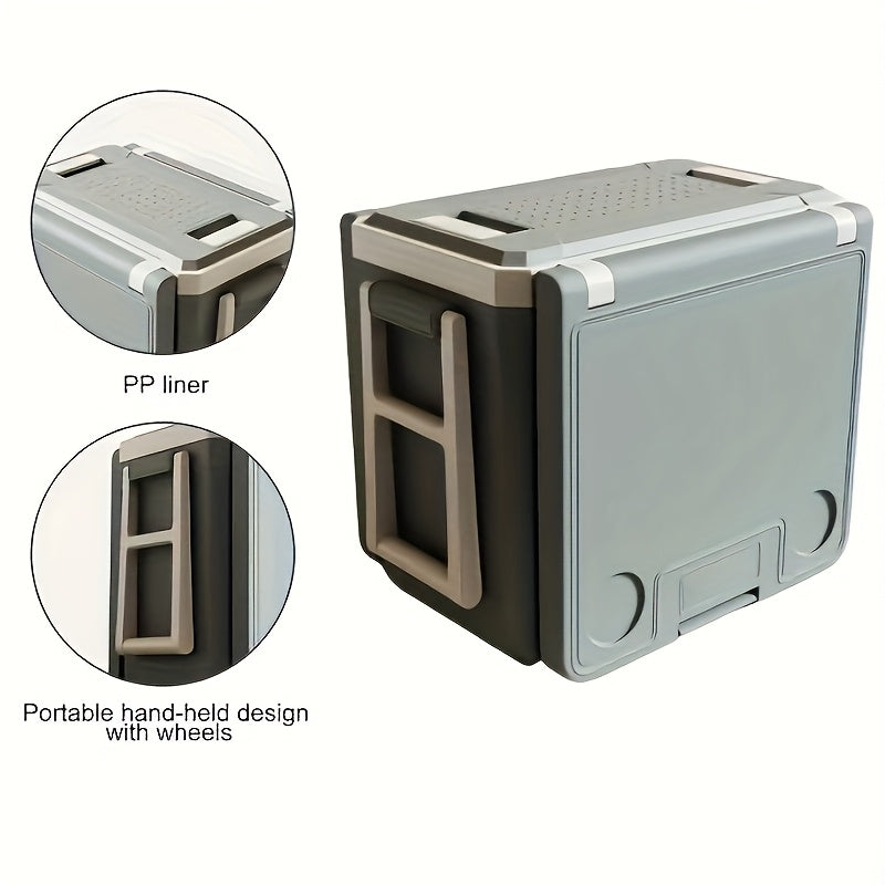 32L Camping Cooler, Portable Cooling Box, Suitable For Barbecue, Camping, Picnicking, And Other Outdoor Activities. Comes With A Folding Table And 2 Folding Chairs