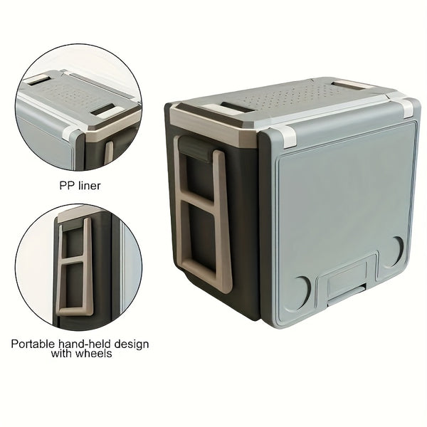 32L Camping Cooler, Portable Cooling Box, Suitable For Barbecue, Camping, Picnicking, And Other Outdoor Activities. Comes With A Folding Table And 2 Folding Chairs