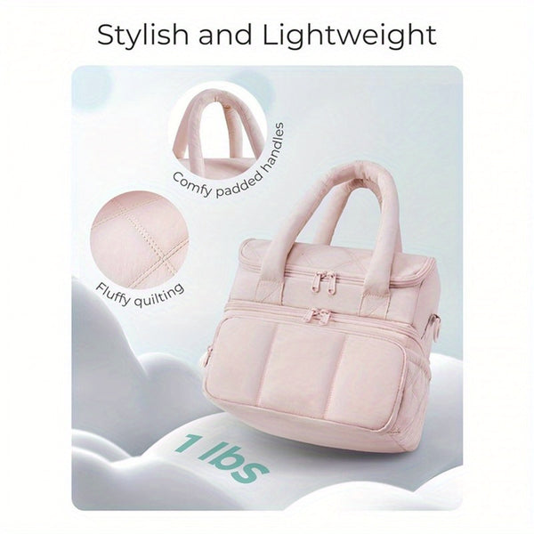 Insulated Lunch Bags for Women, Cute Quilted Lunch Box, Lightweight Puffy Padded Waterproof Lunch Tote, Reusable Lunch Cooler for Work Picnic Travel
