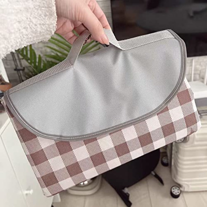 80x80 Inch Extra Large Picnic Blanket & Mat - Tan Gingham Check for all-Season Outdoor\u002F Use, Foldable Sandproof Beach Camping Mat, Lightweight Portable for 4-7 People,, Pets - Easy Clean (Handwashable) - Backing)