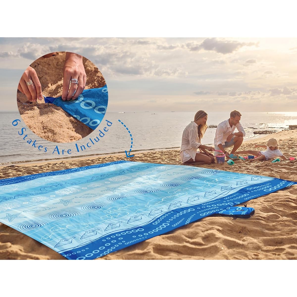WEKAPO Oversized Extra Large High Quality Beach Blanket & Mat - 11x9ft Sand-Free, Heavy-Duty with Stakes & Storage Bag, Bohemian Starfish Design - for 1-10 People, Picnic, Pool, Camping - Lightweight Microfiber, Winter-Ready
