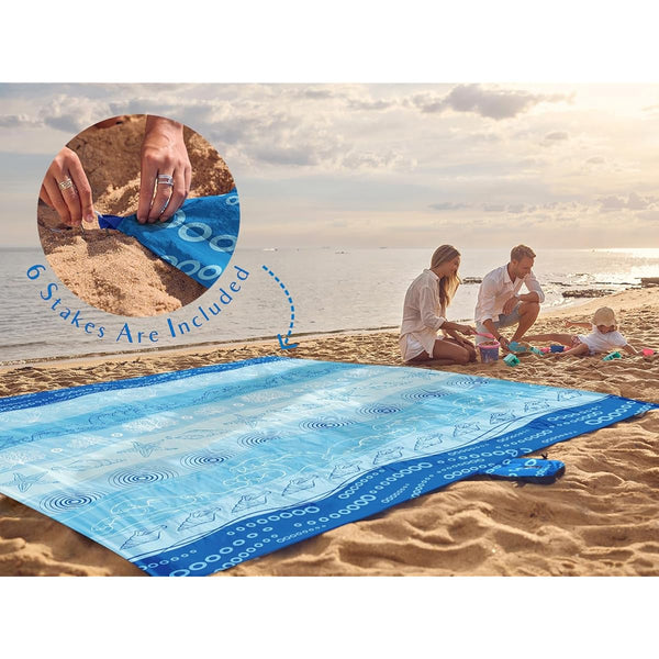 WEKAPO Oversized Extra Large High Quality Beach Blanket & Mat - 11x9ft Sand-Free, Heavy-Duty with Stakes & Storage Bag, Bohemian Starfish Design - for 1-10 People, Picnic, Pool, Camping - Lightweight Microfiber, Winter-Ready