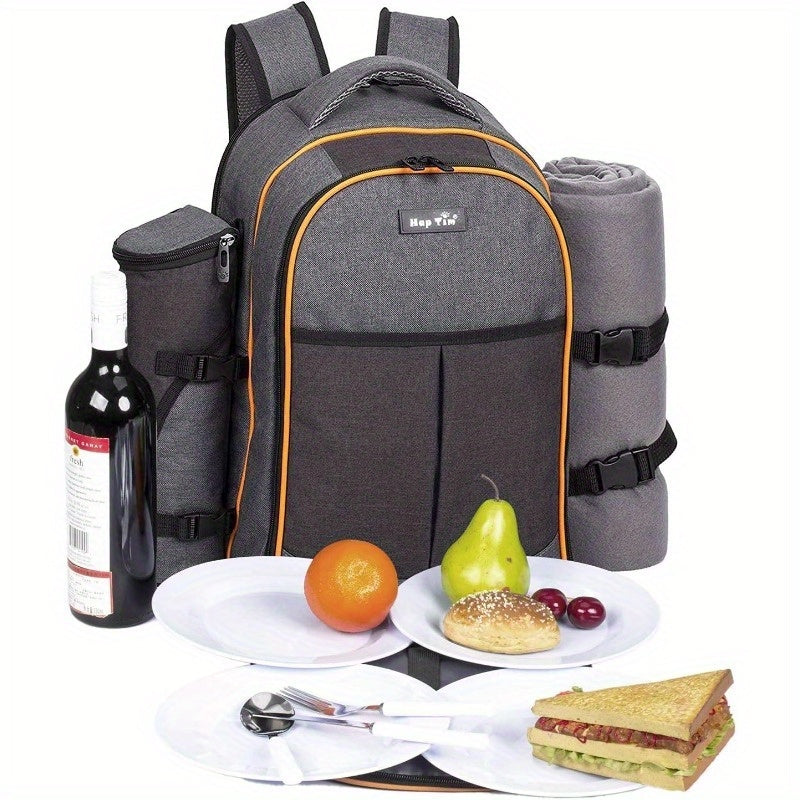 Free Picnic Mat 4-person Picnic Basket Backpack with Insulated Cooler Compartment, Wine Rack, Wool Blanket, And Cutlery Set. A Must-have for Winter Travel, Perfect As A Christmas Gift, New Year Gift, Couple Gift, Family Gift
