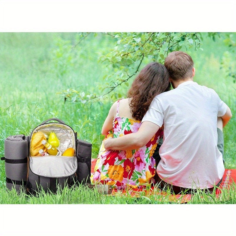 Free Picnic Mat 4-person Picnic Basket Backpack with Insulated Cooler Compartment, Wine Rack, Wool Blanket, And Cutlery Set. A Must-have for Winter Travel, Perfect As A Christmas Gift, New Year Gift, Couple Gift, Family Gift