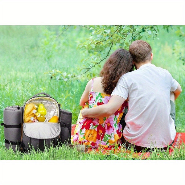 Free Picnic Mat 4-person Picnic Basket Backpack with Insulated Cooler Compartment, Wine Rack, Wool Blanket, And Cutlery Set. A Must-have for Winter Travel, Perfect As A Christmas Gift, New Year Gift, Couple Gift, Family Gift