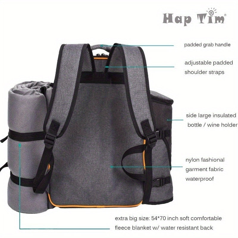 Free Picnic Mat 4-person Picnic Basket Backpack with Insulated Cooler Compartment, Wine Rack, Wool Blanket, And Cutlery Set. A Must-have for Winter Travel, Perfect As A Christmas Gift, New Year Gift, Couple Gift, Family Gift