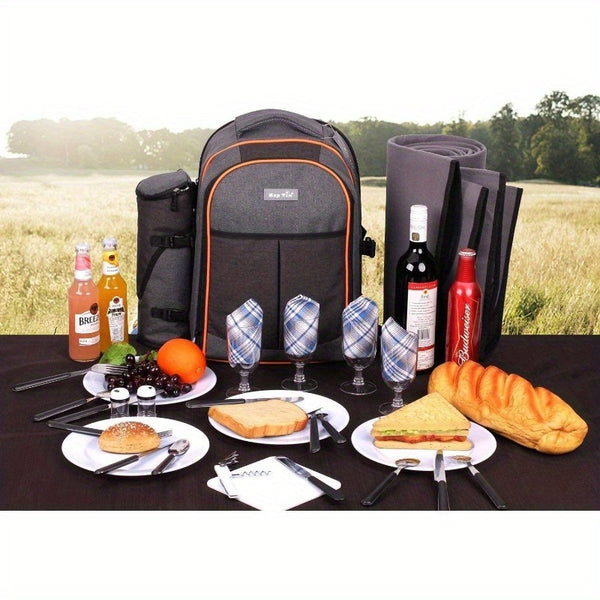Free Picnic Mat 4-person Picnic Basket Backpack with Insulated Cooler Compartment, Wine Rack, Wool Blanket, And Cutlery Set. A Must-have for Winter Travel, Perfect As A Christmas Gift, New Year Gift, Couple Gift, Family Gift