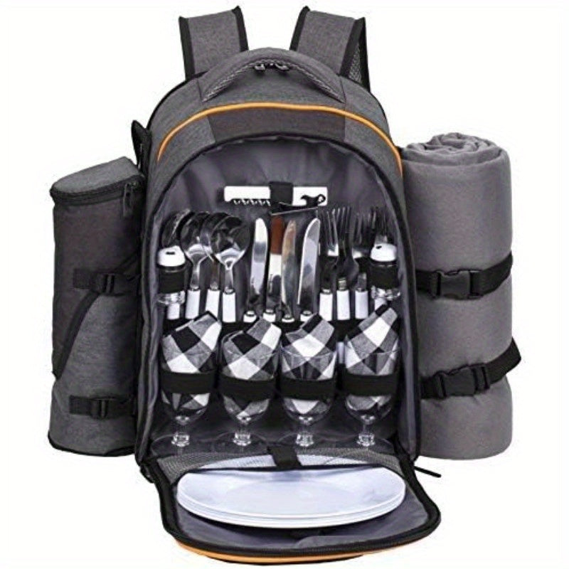 Free Picnic Mat 4-person Picnic Basket Backpack with Insulated Cooler Compartment, Wine Rack, Wool Blanket, And Cutlery Set. A Must-have for Winter Travel, Perfect As A Christmas Gift, New Year Gift, Couple Gift, Family Gift