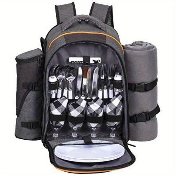 Free Picnic Mat 4-person Picnic Basket Backpack with Insulated Cooler Compartment, Wine Rack, Wool Blanket, And Cutlery Set. A Must-have for Winter Travel, Perfect As A Christmas Gift, New Year Gift, Couple Gift, Family Gift