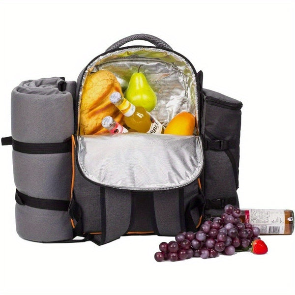 Free Picnic Mat 4-person Picnic Basket Backpack with Insulated Cooler Compartment, Wine Rack, Wool Blanket, And Cutlery Set. A Must-have for Winter Travel, Perfect As A Christmas Gift, New Year Gift, Couple Gift, Family Gift