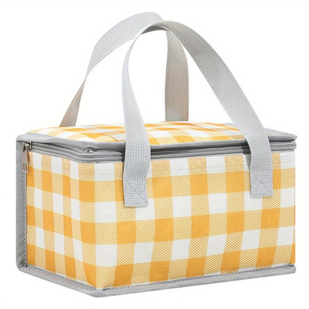 Large Thermal Insulated Cooler Bag - High Quality & BPA-Free 600D Oxford & Aluminum Foil Picnic Tote with Dual Zippers, Plaid Design (Red\u002FYellow\u002FGreen\u002FWhite) for Camping, Beach, BBQ - Includes Napkins