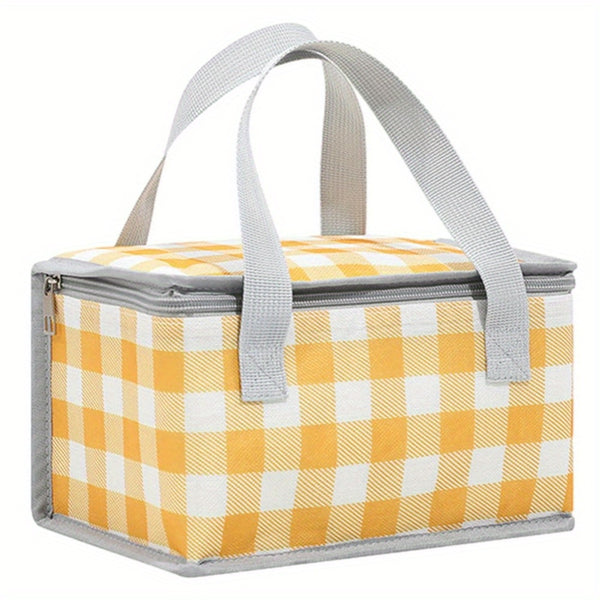 Large Thermal Insulated Cooler Bag - High Quality & BPA-Free 600D Oxford & Aluminum Foil Picnic Tote with Dual Zippers, Plaid Design (Red\u002FYellow\u002FGreen\u002FWhite) for Camping, Beach, BBQ - Includes Napkins