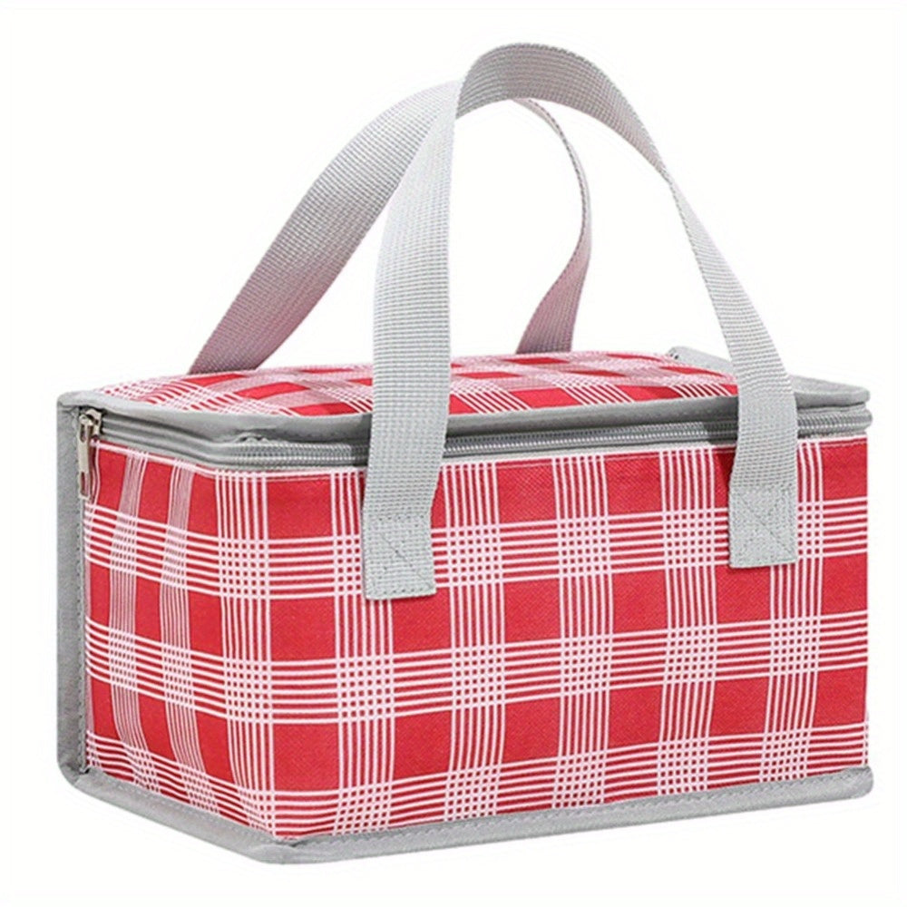 Large Thermal Insulated Cooler Bag - High Quality & BPA-Free 600D Oxford & Aluminum Foil Picnic Tote with Dual Zippers, Plaid Design (Red\u002FYellow\u002FGreen\u002FWhite) for Camping, Beach, BBQ - Includes Napkins