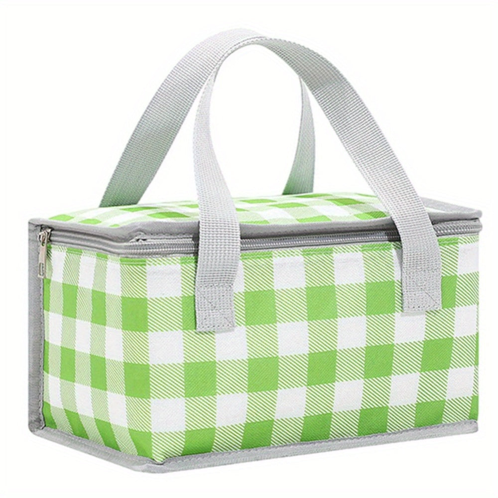 Large Thermal Insulated Cooler Bag - High Quality & BPA-Free 600D Oxford & Aluminum Foil Picnic Tote with Dual Zippers, Plaid Design (Red\u002FYellow\u002FGreen\u002FWhite) for Camping, Beach, BBQ - Includes Napkins
