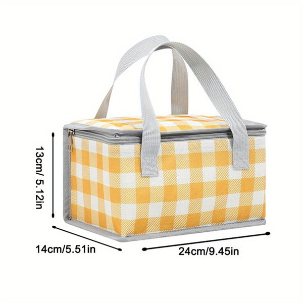 Large Thermal Insulated Cooler Bag - High Quality & BPA-Free 600D Oxford & Aluminum Foil Picnic Tote with Dual Zippers, Plaid Design (Red\u002FYellow\u002FGreen\u002FWhite) for Camping, Beach, BBQ - Includes Napkins
