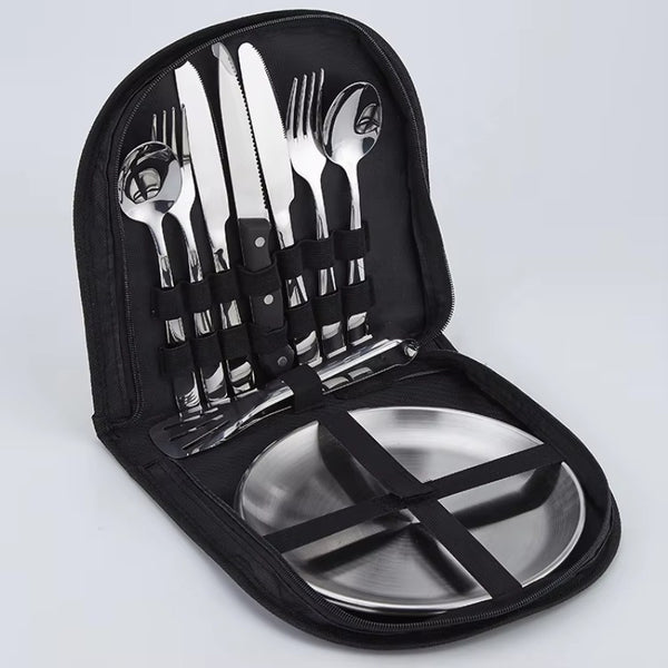 2-Person Compact Portable Picnic Set with Plates, Spoons, Knives & Forks - Heavy-Duty Outdoor Tableware in Sturdy Case, Lightweight & Hygienic for Camping, Picnic, Travel - Ideal for Backpacking, Tailgating, Home Use - Durable Dinnerware Set for Two