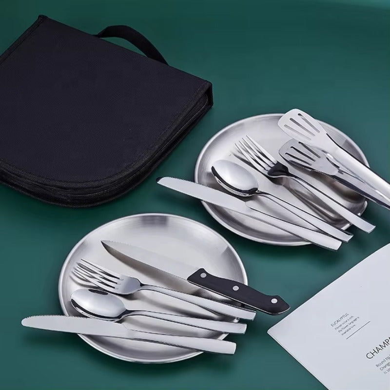 2-Person Compact Portable Picnic Set with Plates, Spoons, Knives & Forks - Heavy-Duty Outdoor Tableware in Sturdy Case, Lightweight & Hygienic for Camping, Picnic, Travel - Ideal for Backpacking, Tailgating, Home Use - Durable Dinnerware Set for Two