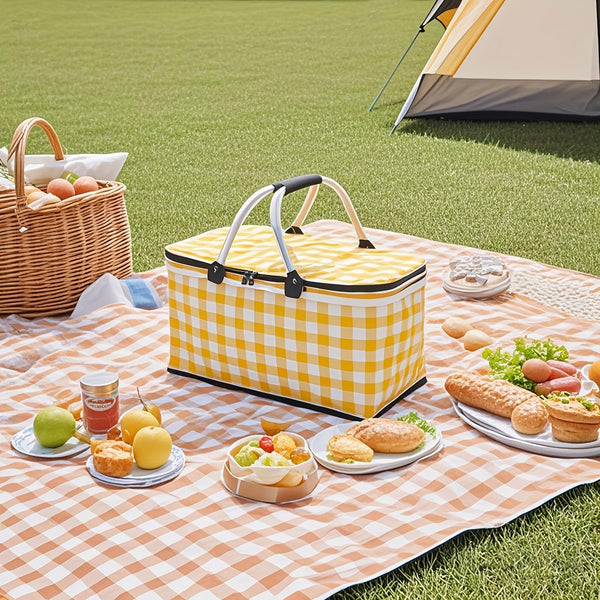 7.13gal Large Collapsible Insulated Cooler Picnic Basket with Lid & Sturdy Handles - Heavy-Duty Thermal Insulation Reusable Folding Grocery Shopping Basket for Outdoor Picnic, Travel, Camping, Beach - Durable Portable Cooler Bag for Storage, Groceries