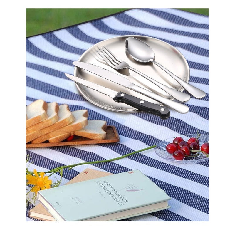 10pcs\u002F 20pcs Camping Utensils Set, Food-Grade 304 Stainless Steel Silverware & Plates, Dishwasher Safe, Heavy-Duty with Storage Pouch for Camping, Picnic, BBQ, Portable Eating Tools, Picnic Utensils Kit, Reusable Outdoor Cutlery, Heavy-Duty