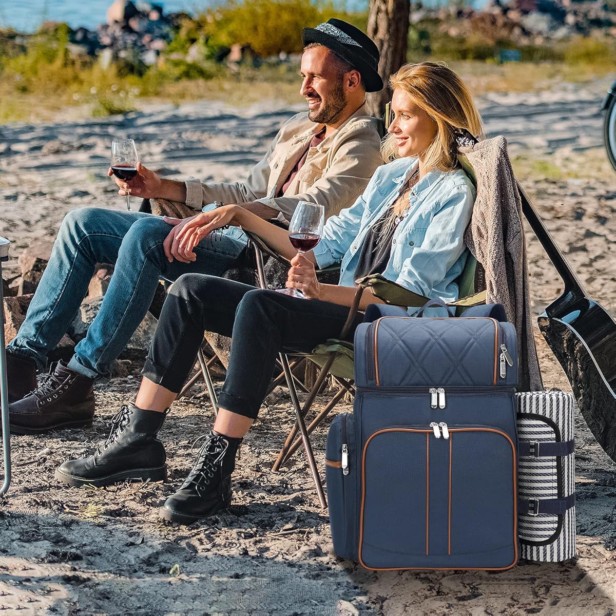 All-in-One 4-Person Picnic Backpack Set with Insulated Cooler, Complete Tableware & Large Blanket - Leakproof Double Deck Cooler Backpack, Plates, Wine Holders, Padded Straps for Camping, Beach, Park - Heavy-Duty Portable Picnic Basket for