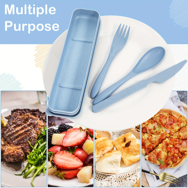 28pcs High-Quality Wheat Straw Cutlery Set with Colorful Cases - Reusable Spoons, Forks, Knives for Travel, Picnics, Lunch - Durable, Lightweight & Portable Tableware, Wheat Straw Dinnerware Set