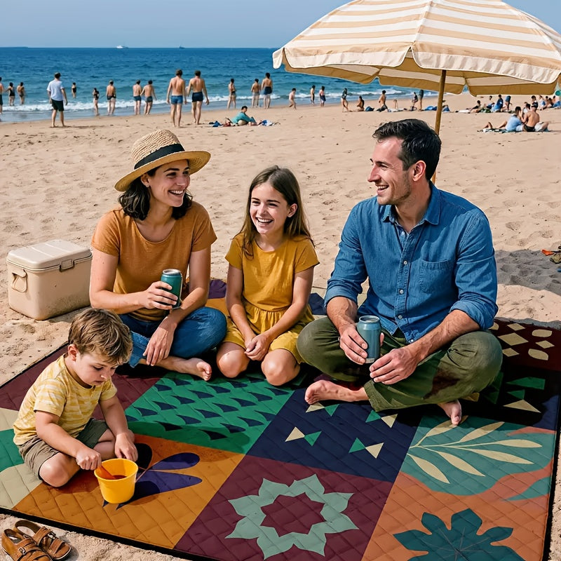 Extra-large Foldable Picnic Mat - With Carrying Strap & Three-layer Design | 78-inch Large Towel | Multi-purpose For Beach, Camping, And Parks | Durable Fabric | Portable And Moisture-proof, A Must-have For Family Gatherings And Camping