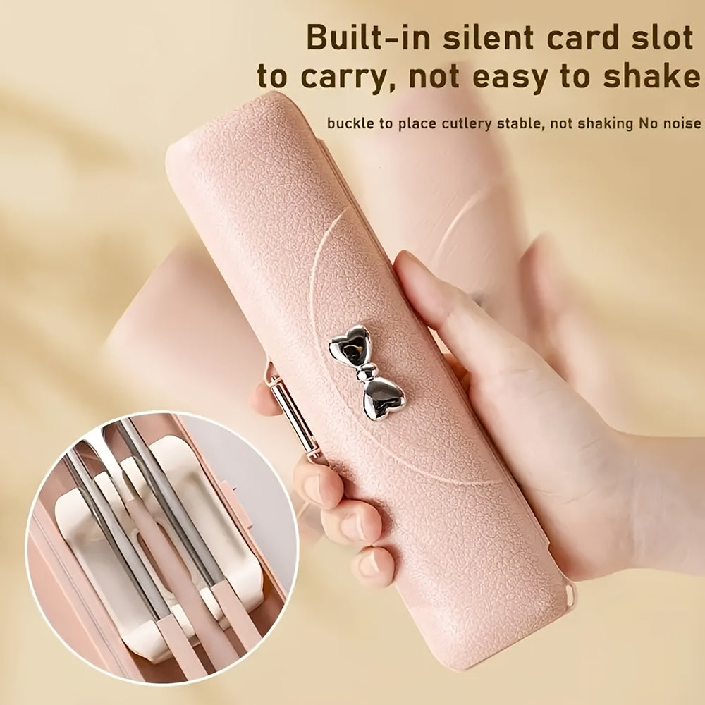 8pcs 304 Stainless Steel Portable Cutlery Set with Storage Box - -Friendly Hygienic Travel Tableware (Chopsticks, Spoon, Fork) in Pink Case with Lid for School Lunches, Camping, Picnic - Food-Grade Durable Utensils