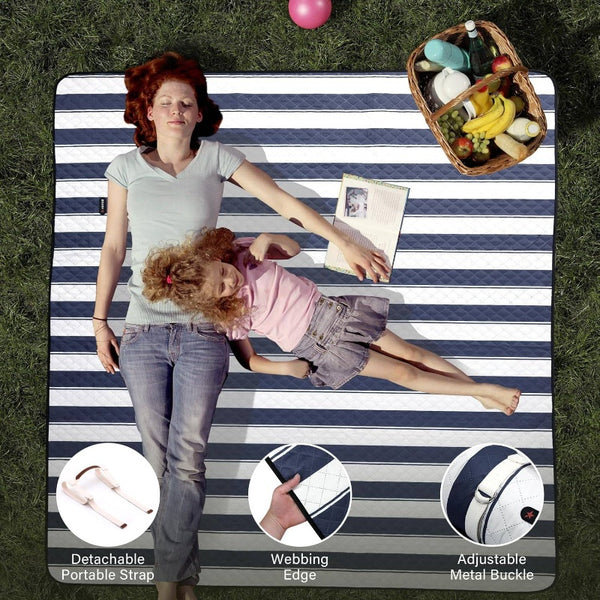Large 80x80 Waterproof Picnic Blanket | Foldable, Portable Camping Blanket with Carry Strap, Beach, PU Coated Oxford Cloth