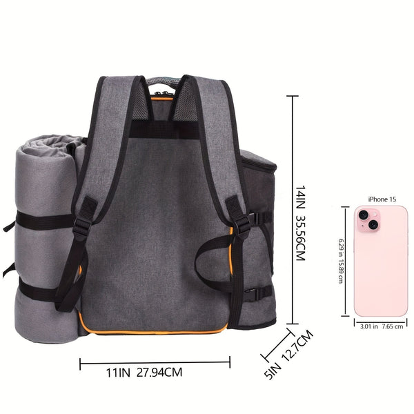 Free Picnic Mat 4-person Picnic Basket Backpack with Insulated Cooler Compartment, Wine Rack, Wool Blanket, And Cutlery Set. A Must-have for Winter Travel, Perfect As A Christmas Gift, New Year Gift, Couple Gift, Family Gift