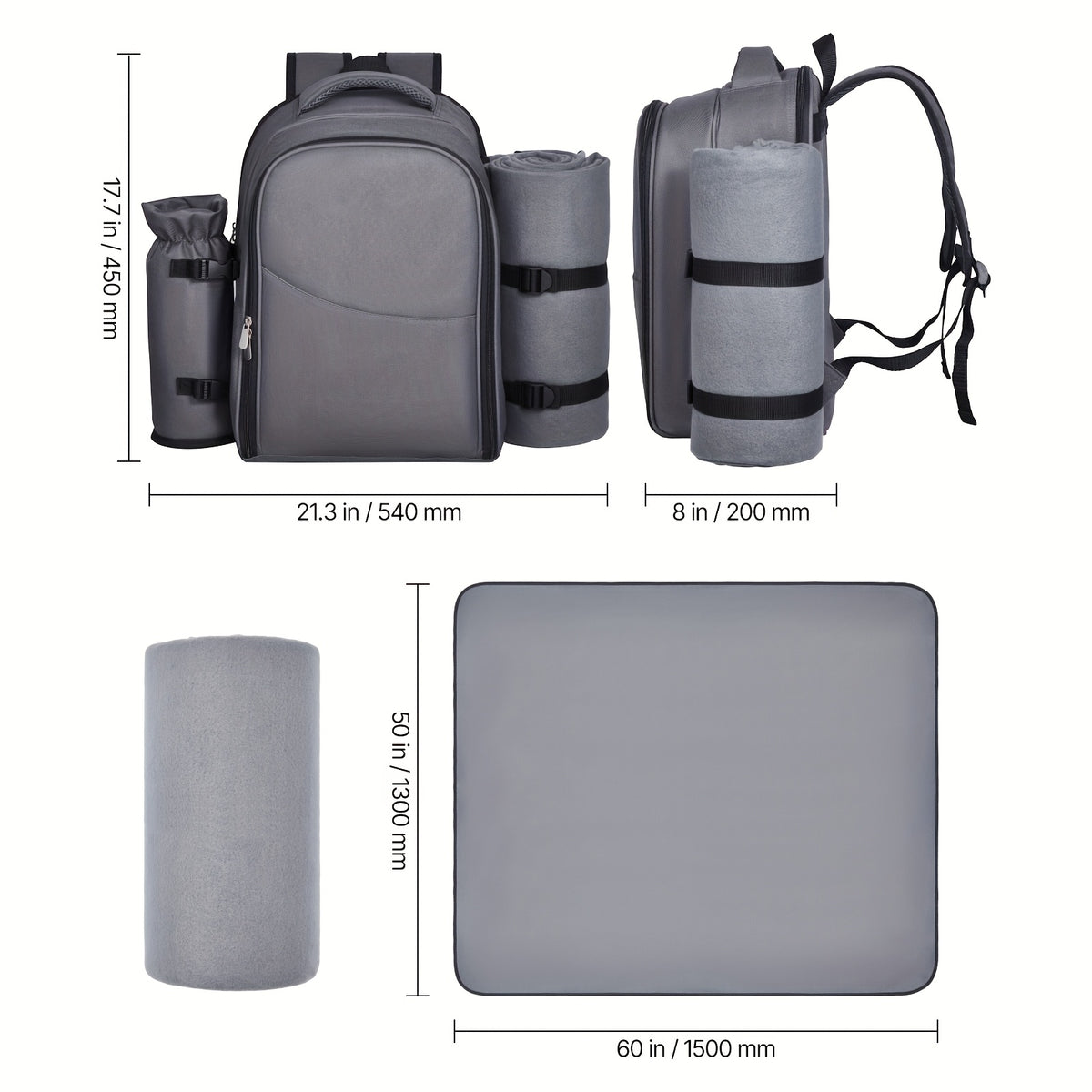 Happybuy 2-Person\u002F4-person Picnic Backpack with Insulated Compartment And Complete Dining Set Ideal for Hiking, Camping And Beach Trips In Grey\u002Fblue