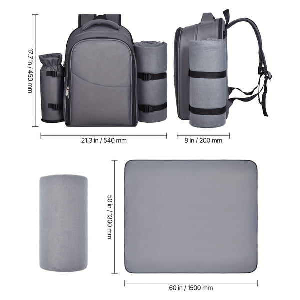 Happybuy 2-Person\u002F4-person Picnic Backpack with Insulated Compartment And Complete Dining Set Ideal for Hiking, Camping And Beach Trips In Grey\u002Fblue