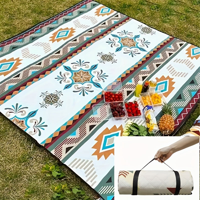 Portable Outdoor Picnic Blanket - A Lightweight and Durable Polyester Beach Mat with A Fashionable Geometric Design, Suitable for Camping, Barbecues, Hiking and Traveling, Camping Accessories, Camping Mat, Camping Floor Mat, Camping Accessories And