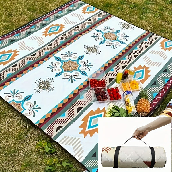 Portable Outdoor Picnic Blanket - A Lightweight and Durable Polyester Beach Mat with A Fashionable Geometric Design, Suitable for Camping, Barbecues, Hiking and Traveling, Camping Accessories, Camping Mat, Camping Floor Mat, Camping Accessories And