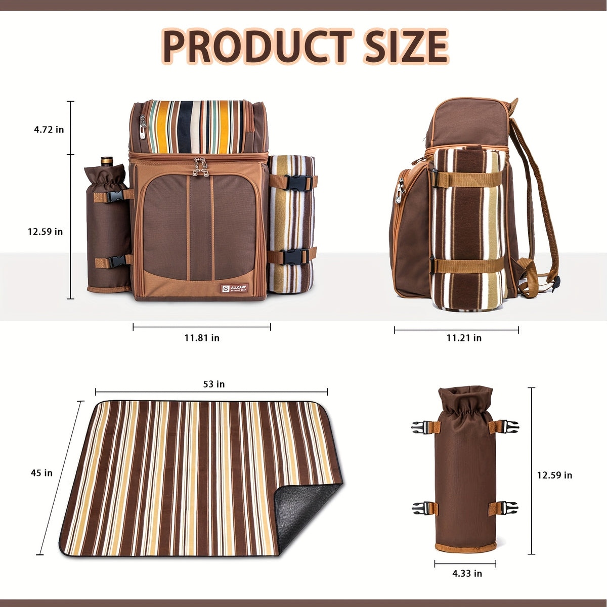 Picnic Basket Backpack With A Free Cashmere Blanket, Suitable For 2-4 People. Features An Insulated, Leak-proof, And Cooler Compartment, Wine Rack, Blanket, And Cutlery Set. A Great Winter Outing Item, Christmas Gift, New Year'S Gift, Couple'S Gift