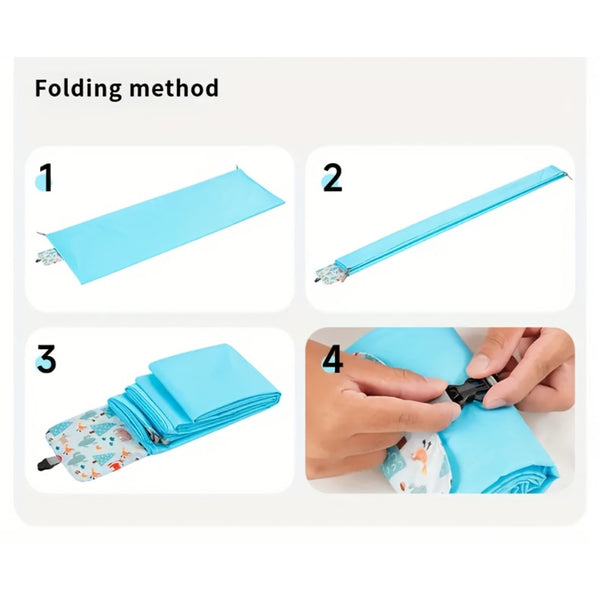 Portable Pocket Outdoor Mat - Compact Lightweight Nylon Picnic Blanket with Cute Animal & Fruit Patterns (Unicorns, Bears, Strawberries) & s, Beach, Camping, Backyard - All-Season Green\u002FBlue\u002FGrey\u002FTurquoise Foldable