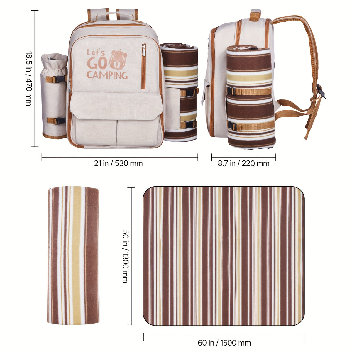 Happybuy 2-Person\u002F4-person Picnic Backpack with Insulated Compartment And Complete Dining Set Ideal for Hiking, Camping And Beach Trips In Grey\u002Fblue