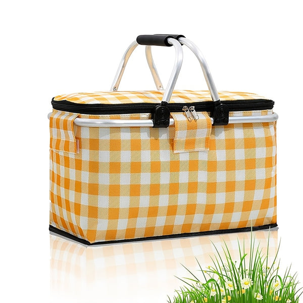 1pc of Portable Outdoor Picnic Cooler Bag with Two Ice Packs - Sturdy Steel Frame, Collapsible, Insulated Food Storage Basket Featuring a Convenient Carry Handle for Camping, Travel, And Outdoor Activities.