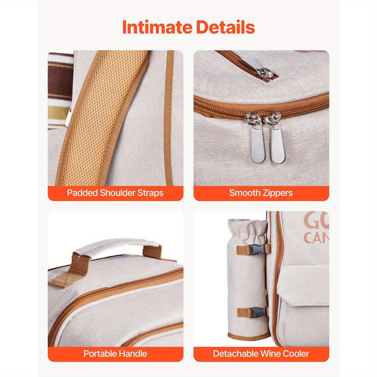 4-Person Insulated Picnic Backpack with Cooler Compartment, Detachable Bottle\u002FWine Holders & Lightweight Blanket - Beige Outdoor Backpack with Plates & Cutlery Set for Camping, Hiking, Beach - Adjustable Shoulder Straps, Multiple Pockets